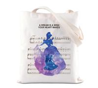 WDW Sac fourre-tout inspiré des princesses avec partition de musique Cadeau de royaume Cadeau de royaume « A Dream Is A Wish Your Heart Makes », Un sac de rêve, 35*40cm