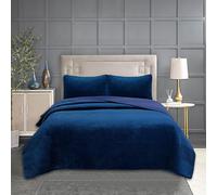 WDXN Dessus De Lit 2 Personnes Couvre Lit Boutis Tissu Velours De Haute Qualité Brodé en Relief De Couleur Couvre Lit Réversible Bleu avec 2 Taies d'oreiller,Blue,230 * 250cm