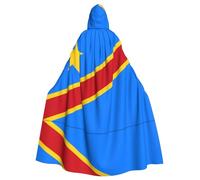 WDXQHY Cape à capuche avec drapeau du Congo en polyester imprimé complet pour cosplay, fêtes masquées, bandes dessinées, tissu léger et confortable anti-démangeaisons avec fermeture à nouer