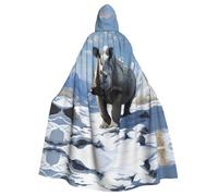 WDXQHY Cape à capuche d'Halloween en polyester imprimé de rhinocéros blancs de l'ère glaciaire pour cosplay, fêtes masquées, bandes dessinées, tissu léger et confortable anti-démangeaisons avec