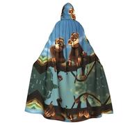 WDXQHY Cape à capuche en polyester imprimé deux singes pour cosplay, fêtes masquées, comics cons, tissu léger et confortable anti-démangeaisons avec fermeture à nouer