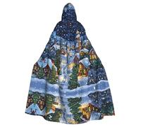 WDXQHY Cape à capuche Village dans la neige en polyester imprimé complet pour cosplay, bal masqué, Comic Cons, tissu léger et confortable anti-démangeaisons avec fermeture à nouer