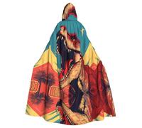 WDXQHY Cape d'Halloween à capuche en polyester avec motif dents pointues d'un T-Rex, cape de costume pour cosplay, bal masqué, bande dessinée, tissu léger et confortable anti-démangeaisons avec