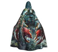 WDXQHY Cape d'Halloween avec capuche en forme de crabe turquoise pour adulte - Cape de fête élastique confortable - Parfaite pour les costumes, les cosplay, les fêtes d'Halloween