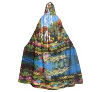WDXQHY Cottage by the River Cape à capuche en polyester imprimé complet pour cosplay, bal masqué, comic Cons, tissu léger et confortable anti-démangeaisons avec fermeture à nouer