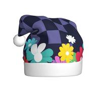 WDXQHY Un échiquier entouré de fleurs - Chapeau de Noël en peluche pour adulte - Décoration de vacances festive et accessoire de fête - Chapeau de Noël pour adultes - Décoration de fête