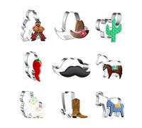 WDYJMALL Lot de 9 emporte-pièces de cowboy occidental - Cowboy Cactus Poivre Moustache Cheval Mouton Agneau Chapeau Cowboy Botte Ane - A