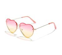 WDZAYXC Lunettes de soleil vintage en forme de cœur avec cadre en métal, verres hippie, lunettes de soleil Love Heart, protection UV, Dégradé rose et jaune