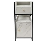 WDZCZDoo Étagère de coiffure, 85 cm, rangement pour outils de coupe de cheveux, avec tiroir et armoire, en acier et aggloméré, capacité de charge de 10 kg, aspect marbre (blanc/noir) pour salon