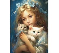 WDZFF 1000 pièces - Fun Puzzle - Affiche - Gifts - Girlss and Cat Art Photos - Jeux De Mémoire Et De Cognition pour Les Personnes Âgées - Decompression Toy - Kx382Zs