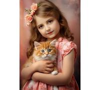 WDZFF 1000 pièces - Fun Puzzle - Affiche - Gifts - Girlss and Cat Art Photos - Jeux De Mémoire Et De Cognition pour Les Personnes Âgées - Decompression Toy - Kx380Zs