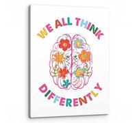 We All Think Differently Canvas Wall Art Neurodiversity Brain Art Mental Health Awareness for Counseling Office Decor(Unframed,16x24inch(40x60cm))