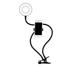 WE Anneau Lumineux LED avec Support téléphone Universel et Pince d'accroche. 3 Modes Couleurs et 10 Modes de luminosité. Bras Flexibles. Connexion Via Port USB.