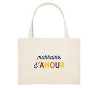 We Are Family - Grand Cabas Humoristique Femme Marraine d'Amour - Cadeau Original Personnalisé pour Marraine - Sac Tissu 100% Coton, Imprimé en France - Naturel