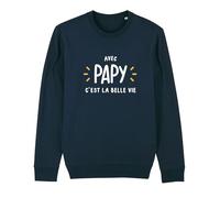 We Are Family, Sweat Humoristique, pour Homme, avec Papy C'est La Belle Vie, Manches Longues, Coupe Classique, Cadeau Original, Sweat Humour 50% Coton 50% Polyester, Navy, Taille S