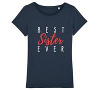 We Are Family, Tee Shirt Humoristique pour Femme, Best Sister Ever, Manches Courtes, Col Rond, Cadeau Original, Tshirt Humour 100% Coton Bio, Bleu Navy, Taille M