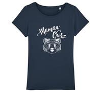 We Are Family, Tee Shirt Humoristique pour Femme, Maman Ours, Manches Courtes, Col Rond, Cadeau Original, Tshirt Humour 100% Coton Bio, Bleu Navy, Taille XL