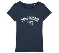 We Are Family, Tee Shirt Humoristique pour Femme, Mamie d'amour W, Manches Courtes, Col Rond, Cadeau Original, Tshirt Humour 100% Coton Bio, Bleu Navy, Taille S