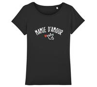 We Are Family, Tee Shirt Humoristique pour Femme, Mamie d'amour W, Manches Courtes, Col Rond, Cadeau Original, Tshirt Humour 100% Coton Bio, Noir, Taille M