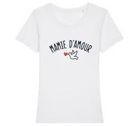 We Are Family, Tee Shirt Humoristique pour Femme, Mamie d'amour W, Manches Courtes, Col Rond, Cadeau Original, Tshirt Humour 100% Coton Bio, Blanc, Taille M