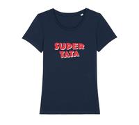 We Are Family, Tee Shirt Humoristique pour Femme, Super Tata 4, Manches Courtes, Col Rond, Cadeau Original, Tshirt Humour 100% Coton Bio, Bleu Navy, Taille S