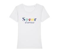 We Are Family, Tee Shirt Humoristique pour Femme, Sœur d'amour, Manches Courtes, Col Rond, Cadeau Original, Tshirt Humour 100% Coton Bio, Blanc, Taille L