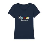 We Are Family, Tee Shirt Humoristique pour Femme, Sœur d'amour, Manches Courtes, Col Rond, Cadeau Original, Tshirt Humour 100% Coton Bio, Bleu Navy, Taille M