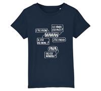 We Are Family, Tee Shirt Humoristique pour Garçon, Maman J'Ai Faim, Le Dine Est Pêt? Il Est Ou Mon?..., Manches Courtes, Col Rond, Tshirt Humour 100% Coton Bio, Bleu Navy, Taille 8 Ans