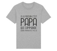 We Are Family, Tee Shirt Humoristique pour Homme, A La Maison C'est Papa Qui Commande, Manches Courtes, Col Rond, Cadeau Original, Tshirt Humour 100% Coton Bio, Gris Chiné, Taille M