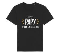 We Are Family, Tee Shirt Humoristique pour Homme, avec Papy C'est La Belle Vie, Manches Courtes, Col Rond, Cadeau Original, Tshirt Humour 100% Coton Bio, Noir, Taille M