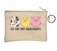 We are Not Ingredients Porte-monnaie Motif vache cochon et poulet Beige