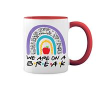 we are on break inspired Friends tv series Blanc tasse à café avec Red Rim et poignée Mug