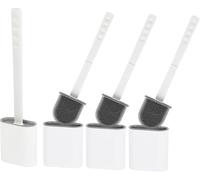WE ART LEAVES Brosse Toilettes WC Silicone avec Support - Brosse WC Silicone Plate, sous Le Rebord - Brosse WC Murale sans Perçage - Rinçable, sans Gouttes - Porte Brosse WC Suspendu, Lot de 4, Blanc
