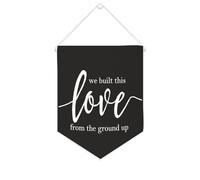 We Built This Love from The Ground Up Bannière en toile à suspendre au mur - Décoration murale pour salon, chambre à coucher, bureau, cadeaux de vacances - 25,4 x 30,5 cm
