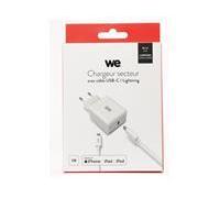 WE Bundle Chargeur Secteur + Câble Chargeur : Câble USB-C/Lightning Sortie Max 20W / Power Delivery 3.0 Mince, léger et pratique. Blanc