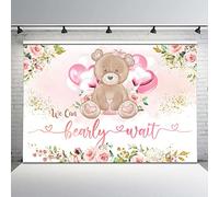 We Can Bearly Wait Baby Shower Toile de Fond pour Fille Rose Floral Mignon Ours Baby Shower Toile de Fond Nouveau-Né Fille Anniversaire Grossesse Annonce Fête Gâteau Décoration de Table2,4 x 1,8 m