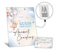 We Can Bearly Wait G01 - Jeux de fête prénatale - 20,3 x 25,4 cm - Guess How Many Animal Crackers - Panneau avec 50 cartes de devinettes - Ballon d'ours - Décorations de fête prénatale