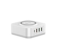 WE Chargeur Secteur 3 Port USB A + 1 Port USB-C + 1 Socle Charge sans-Fil, Total 32W, Power Delivery/QC 3.0, Coloris Blanc.