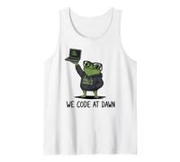 We Code At Dawn Frog Développeur de Programmation Funny Frog Meme Débardeur