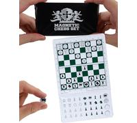WE Games Mini jeu d'échecs de voyage magnétique - Planche pliable de 15,2 cm avec pièces en vinyle durable et reines supplémentaires - Jeu d'échecs magnétique intérieur et extérieur - Logo blanc