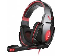Gamium Micro Casque Gaming PC Filaire Ultra-Léger Stéréo LED Lumineux Rouge avec Micro ajustable télécommande et cable de 2,2m en nylon tressé - Connecteurs Jack 3.5mm - Noir et Rouge