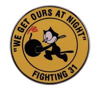 We Get Ours At Night Fighting 31 VFA-31 Strike Fighter Squadron 31 Tomcatters Bomb Felix le Chat Classique Noir Blanc Cartoon Badge en émail 2,7 cm, 1.05 Inches, Émail, émail