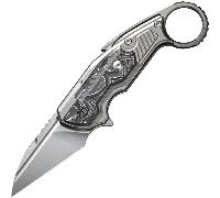 We Knife Yardbird Manche en titane poli avec incrustation en fibre de carbone et feuille d'aluminium