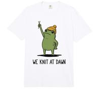 We Knit At Dawn Frog Meme Funny Frog Meme Knitting Lover Crafter Comfort Colors Adult Heavyweight T-Shirt