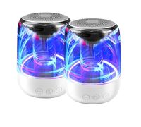 WE Pack 2 Enceintes sans Fil Portable Bluetooth 5.0 Radio FM Batterie 1000mAh Lecteur Carte Micro SD Lumineux LED Synchronisation Double Ecoute Blanc