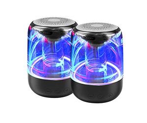 WE Pack 2 Enceintes sans Fil Portable Bluetooth 5.0 Radio FM Batterie 1000mAh Lecteur Carte Micro SD Lumineux LED Synchronisation Double Ecoute Noir