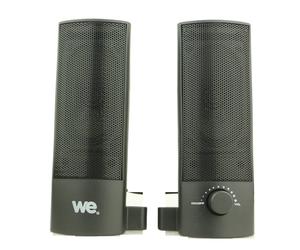 WE Pack d'Enceinte Barre de Son pour PC 2 x 2.5W Modulable, Equipé d'un Port USB, Jack Stéréo 3,5mm avec un Interrupteur On/Off en Facade - Noir