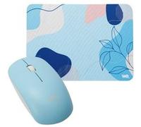 WE POP Pack Tapis de souris design bleu abstrait : 200x140x3mm + souris optique sans-fil 2.4 GHz