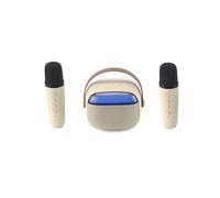 WE POP Mini enceinte karaoké à led + poignée, BT 5.4, rechargeable, 2 micros avec 5 sons, beige