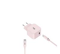 WE POP Pack Chargeur secteur + Câble USB-C/Lightning Rose : Chargeur secteur rose PD 20W port USB-C - Câble USB-C/Lightning MFI PD 20W 1 mètre en silicone rose
